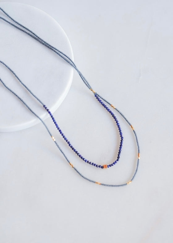 Debbie Fisher | Seed Bead + Gold Vermeil Double Necklace with Lapis