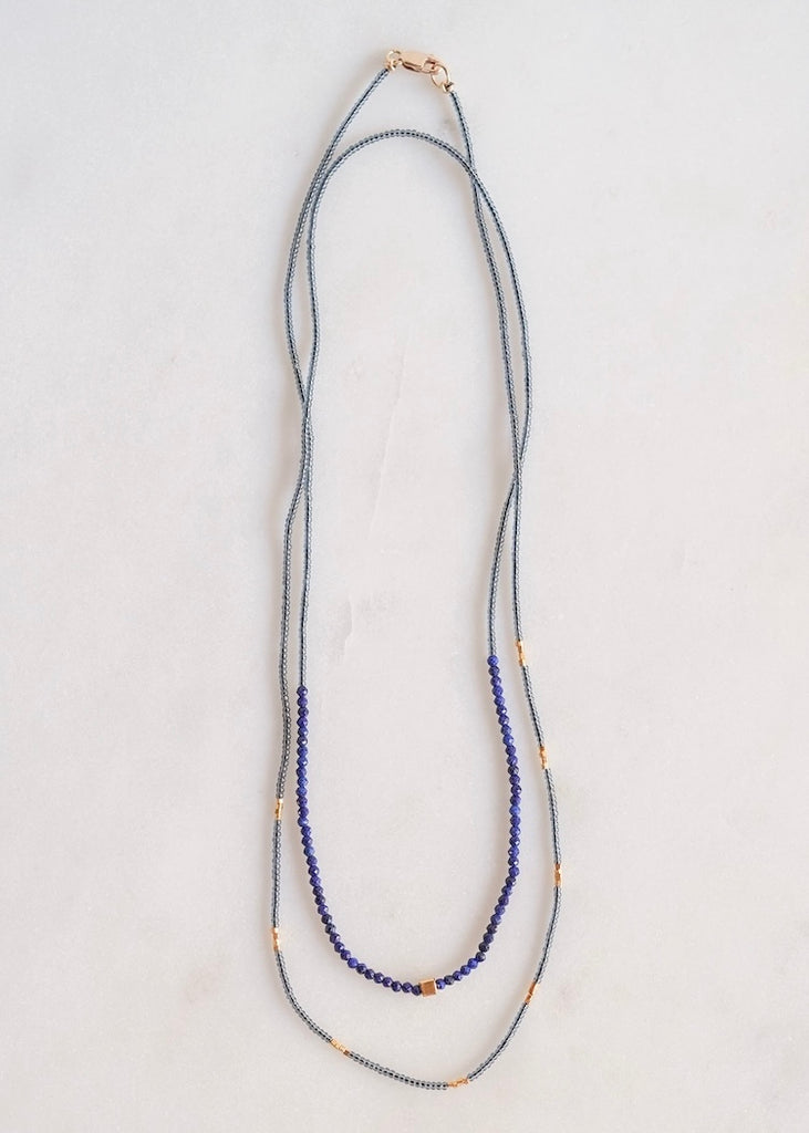 Debbie Fisher | Seed Bead + Gold Vermeil Double Necklace with Lapis