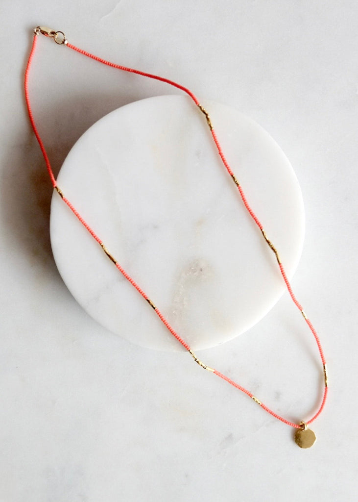 Debbie Fisher | Seed Beads with Gold Vermeil + Disc Charm Necklace