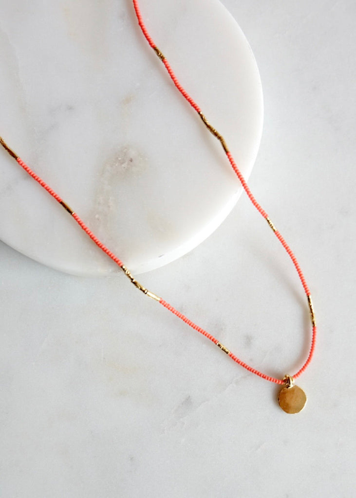 Debbie Fisher | Seed Beads with Gold Vermeil + Disc Charm Necklace
