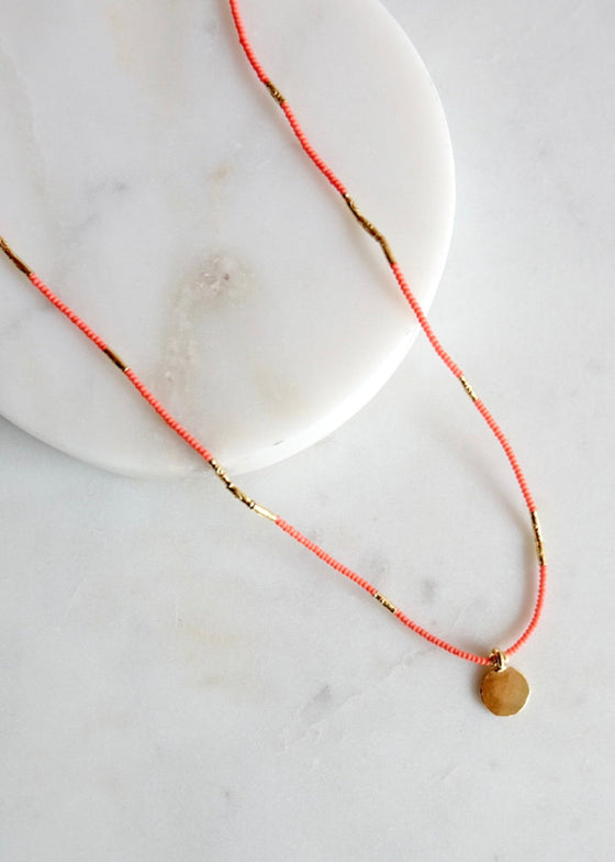 Debbie Fisher | Seed Beads with Gold Vermeil + Disc Charm Necklace