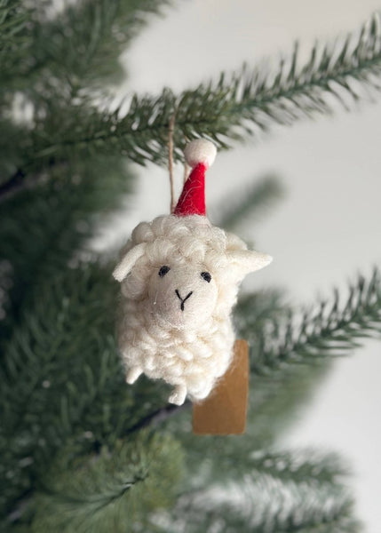 Felt Ornament | Fluffy Sheep with Christmas Hat