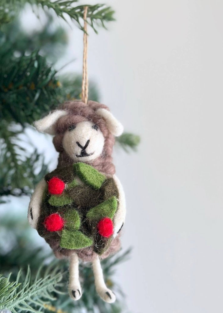 Deer Harbour Design | Sheep Holding Wreath Ornament