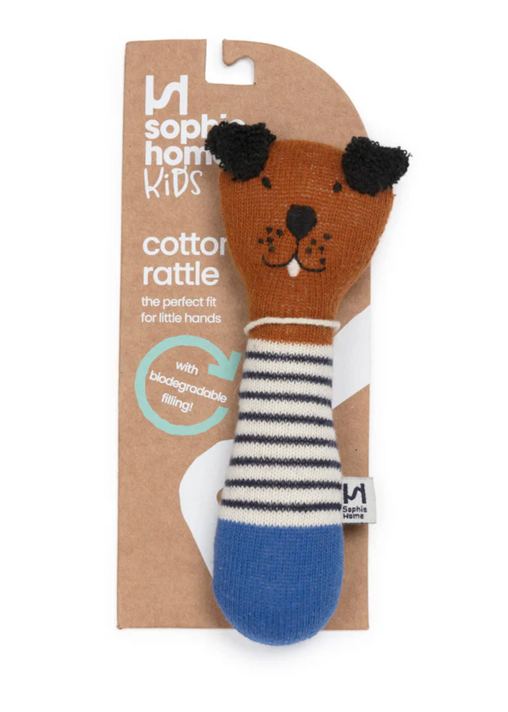 Sophie Home | Cotton Knit Baby Rattle | Cobalt Blue Dog