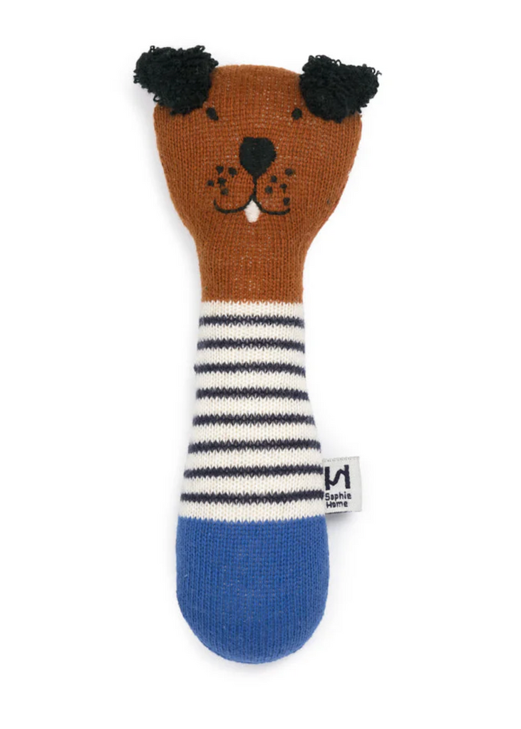 Sophie Home | Cotton Knit Baby Rattle | Cobalt Blue Dog