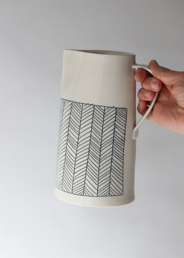 Elizabeth Benotti | Small Herringbone Pitcher | White