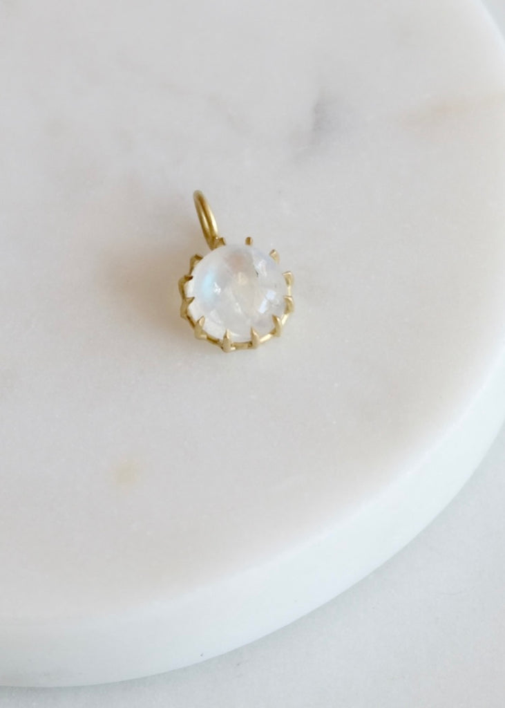 Erin Cuff Jewelry | Petite Round Moonstone Basket Pendant | 18k