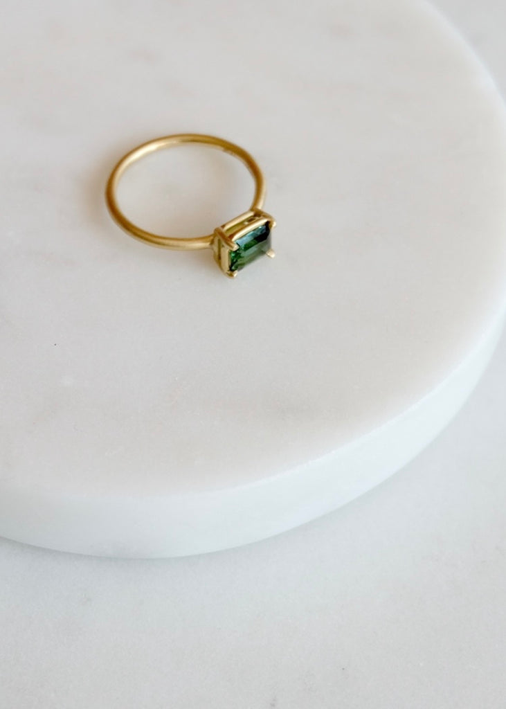 Erin Cuff Jewelry | Teal Tourmaline Basket Ring | 18k