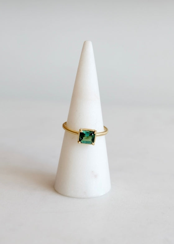 Erin Cuff Jewelry | Teal Tourmaline Basket Ring | 18k