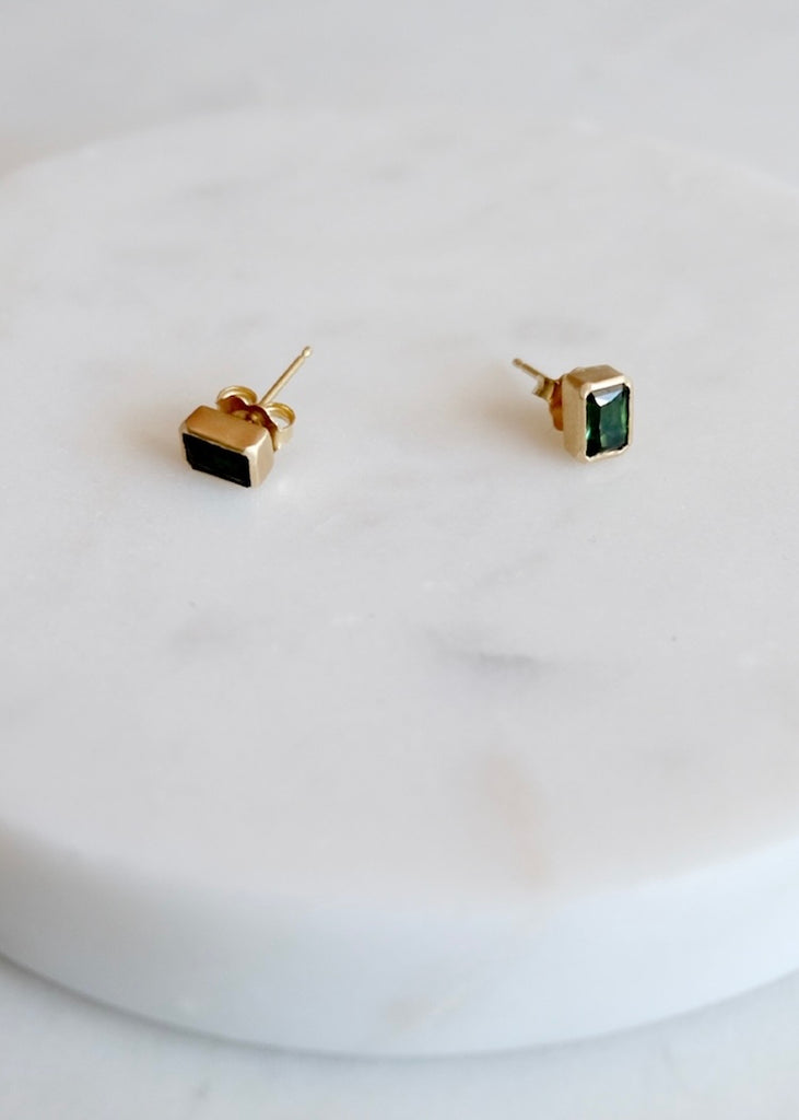Erin Cuff Jewelry | Tourmaline Bezel Studs | 18k