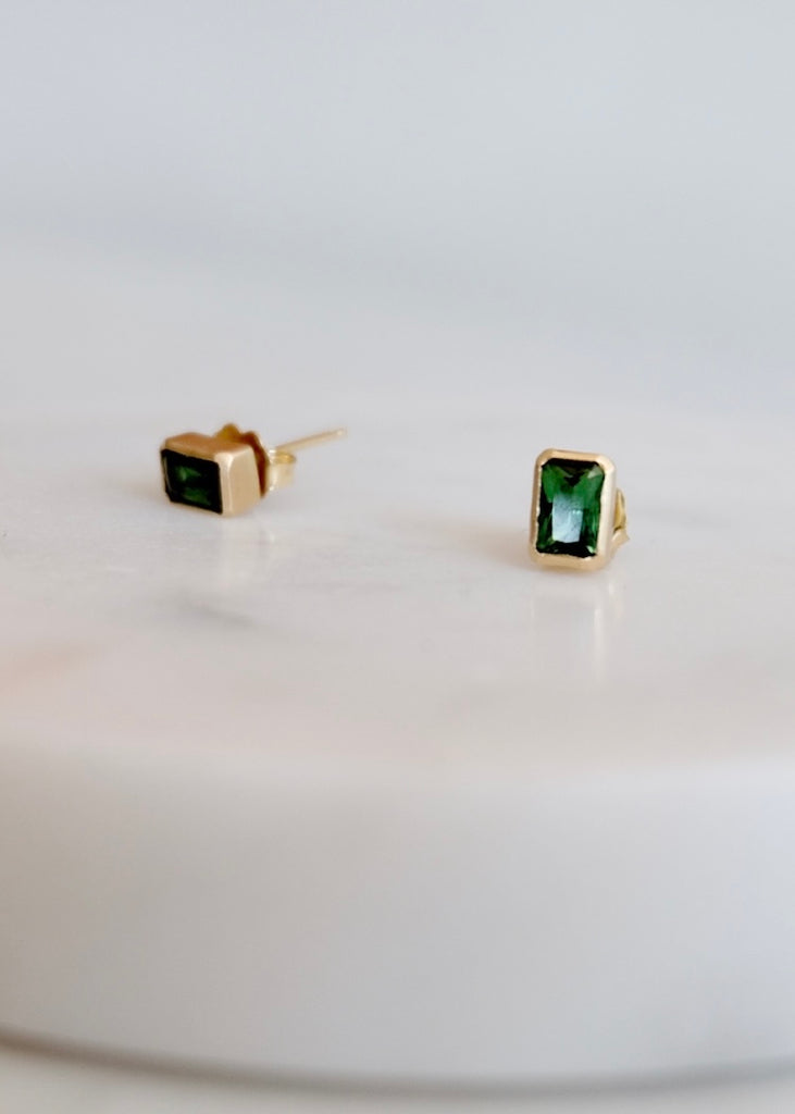 Erin Cuff Jewelry | Tourmaline Bezel Studs | 18k