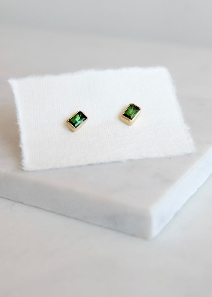 Erin Cuff Jewelry | Tourmaline Bezel Studs | 18k