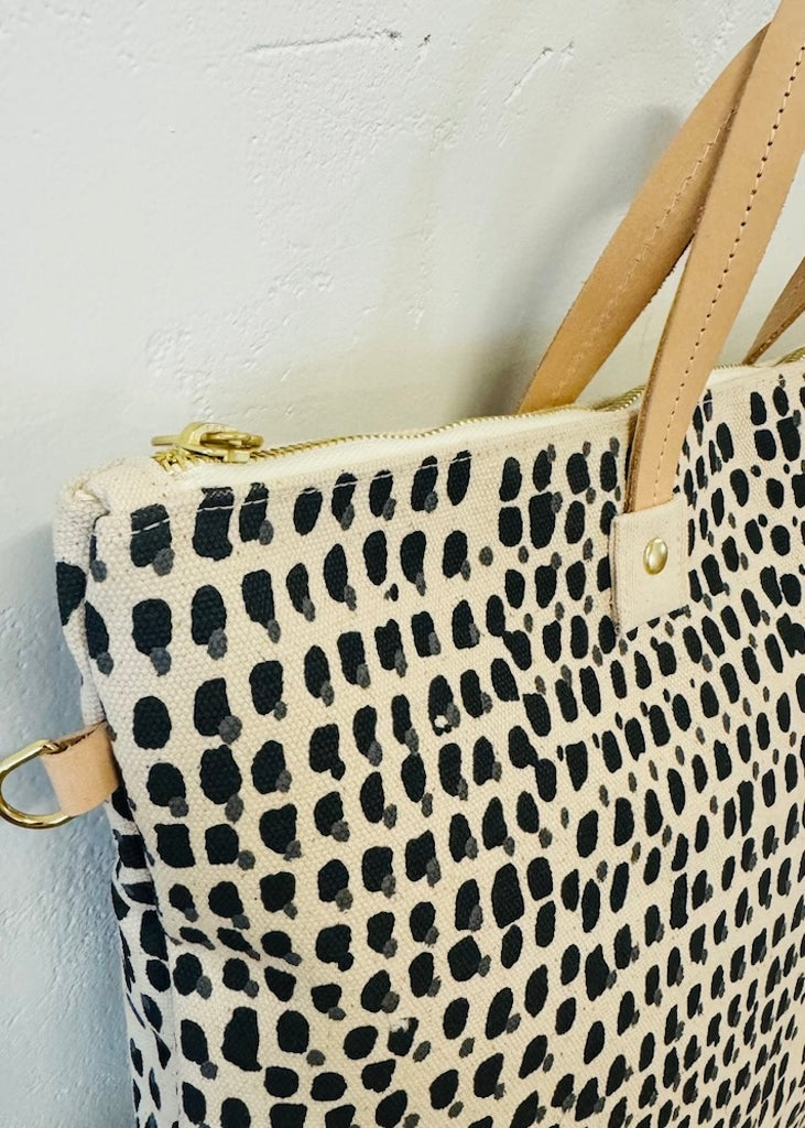 Erin Flett | Folder Bag | Black Double Dot with Orange Plaid Strap