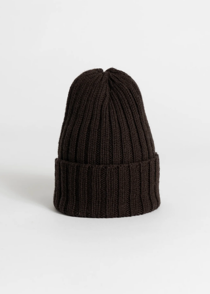 Dinadi | Merino Handknit Thick Rib Hat | Espresso Brown