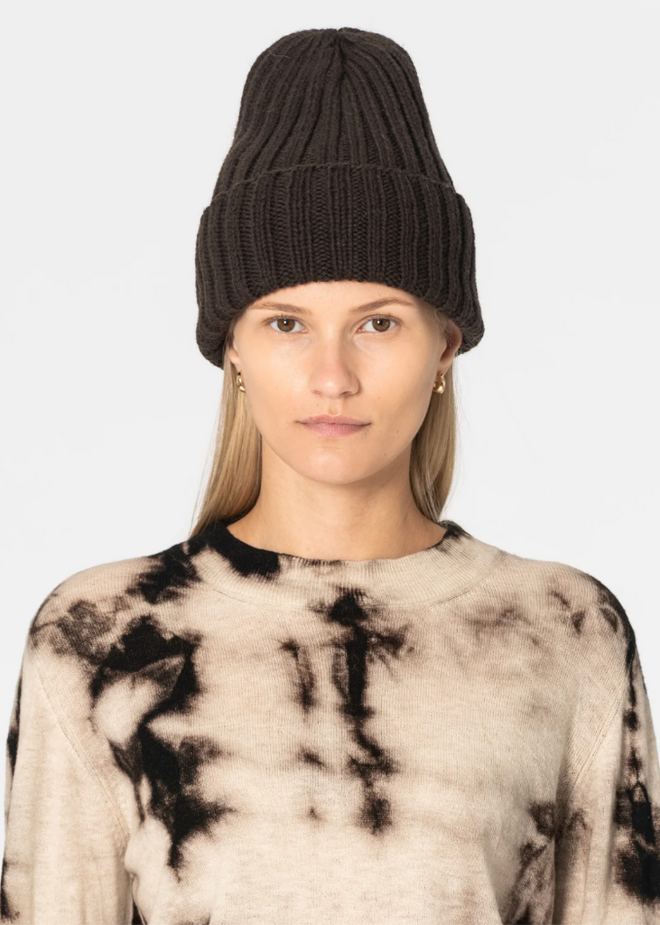 Dinadi | Merino Handknit Thick Rib Hat | Espresso Brown