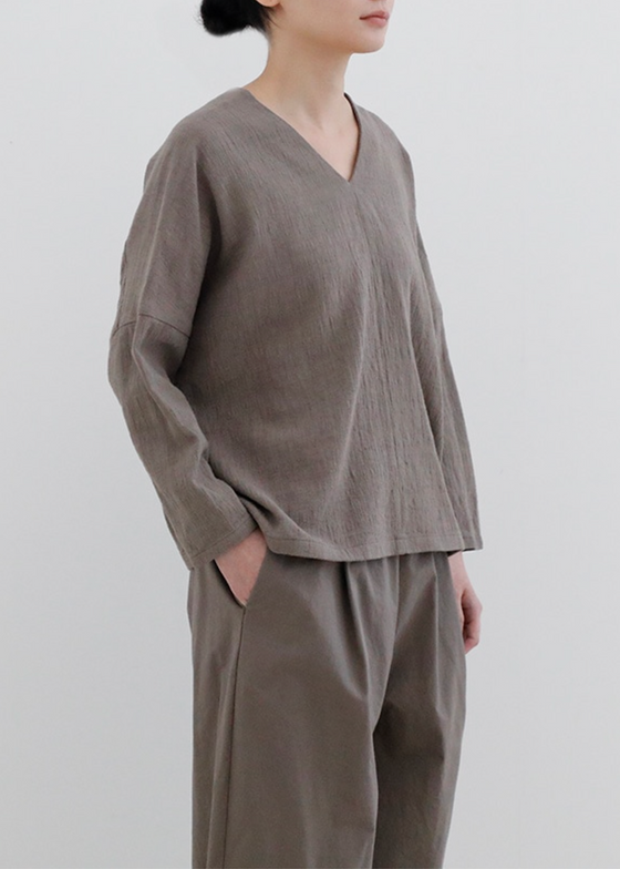 Evam Eva | Linen Cotton V Neck Pullover