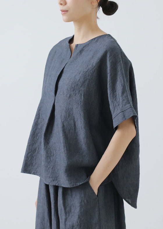 Evam Eva | Linen Tuck Pullover | Navy
