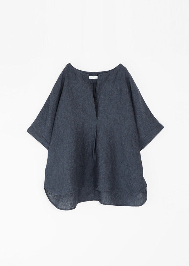 Evam Eva | Linen Tuck Pullover | Navy
