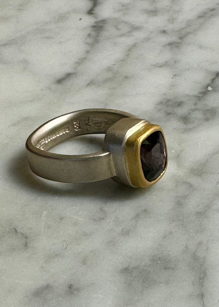 Faceted Cushion Purple Spinel Ring