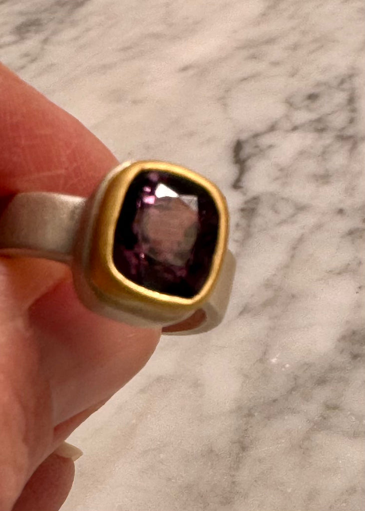 Faceted Cushion Purple Spinel Ring