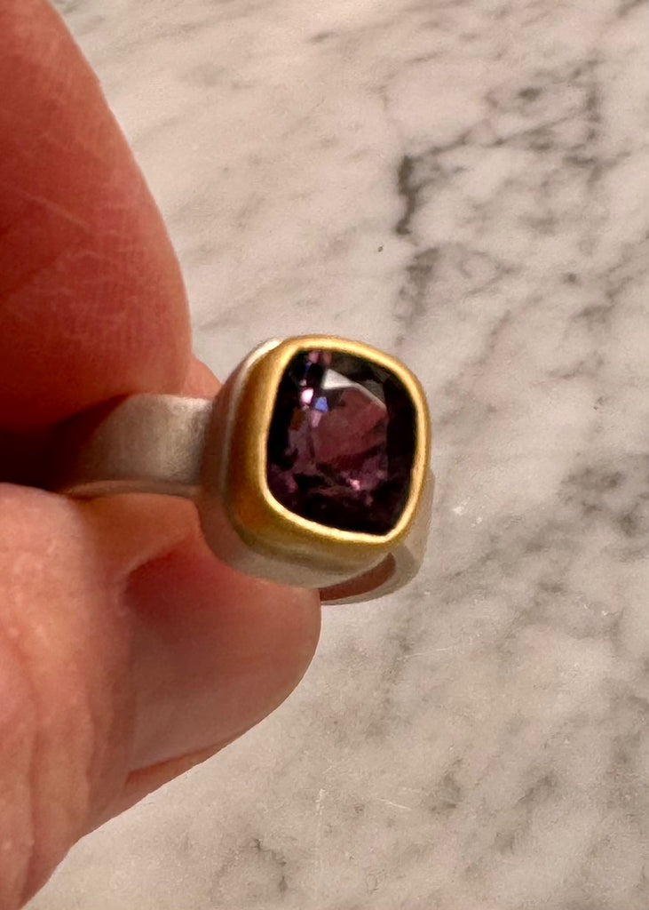 Faceted Cushion Purple Spinel Ring
