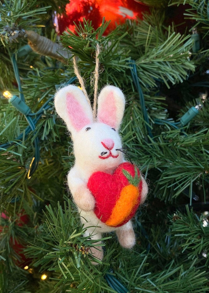 Felt Bunny Holding A Heart Ornament