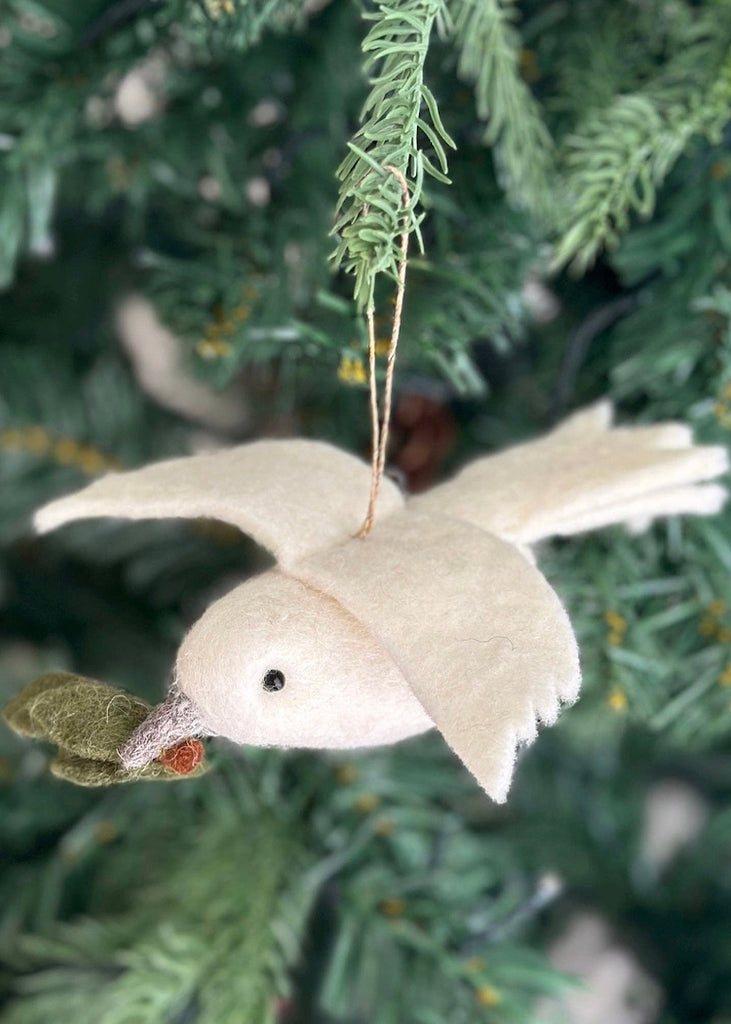 Felt Dove With Olive Twig Ornament