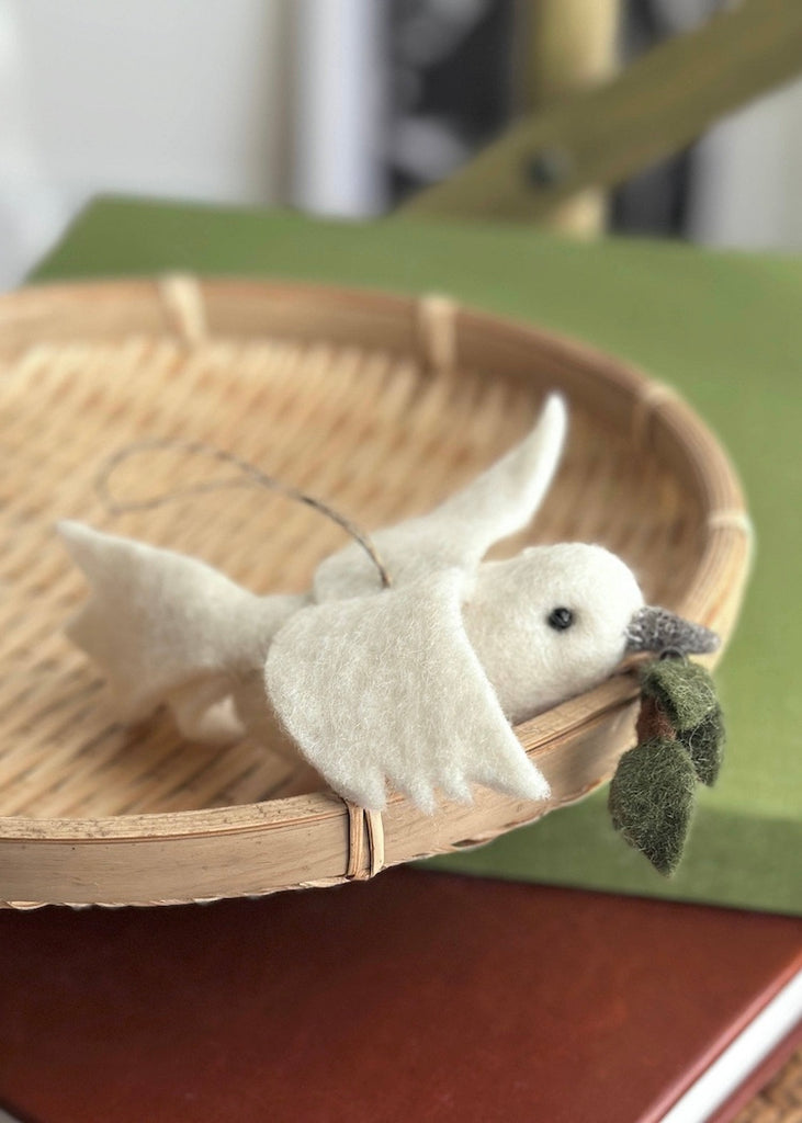 Felt Dove With Olive Twig Ornament