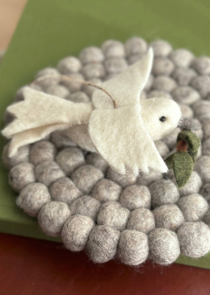 Felt Dove With Olive Twig Ornament