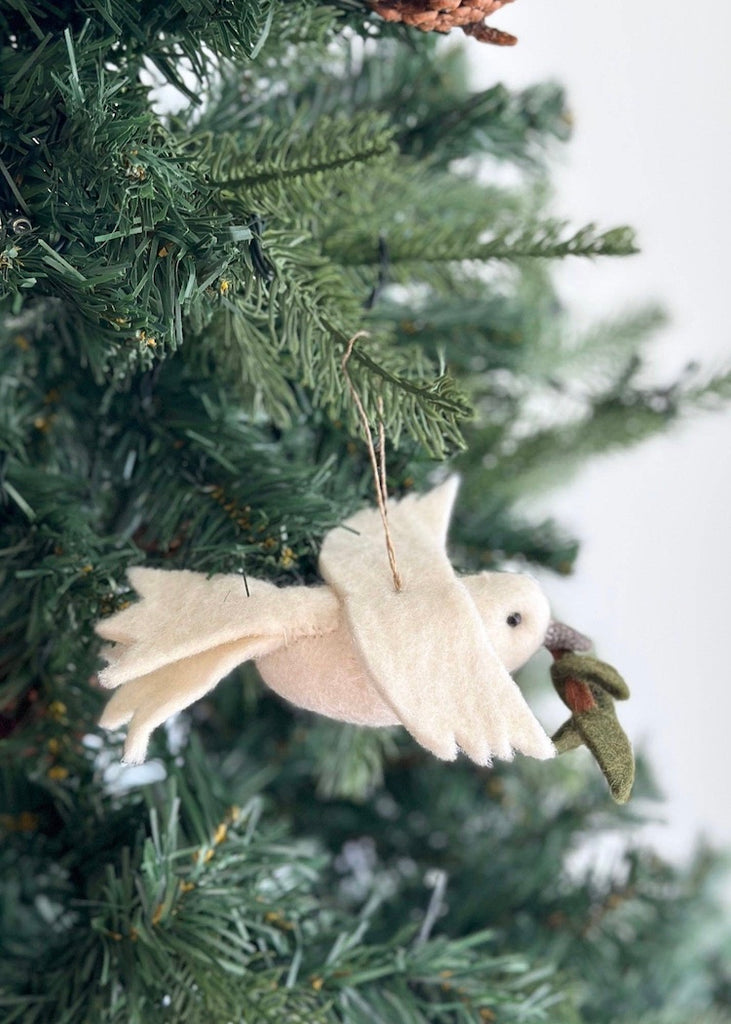 Felt Dove With Olive Twig Ornament