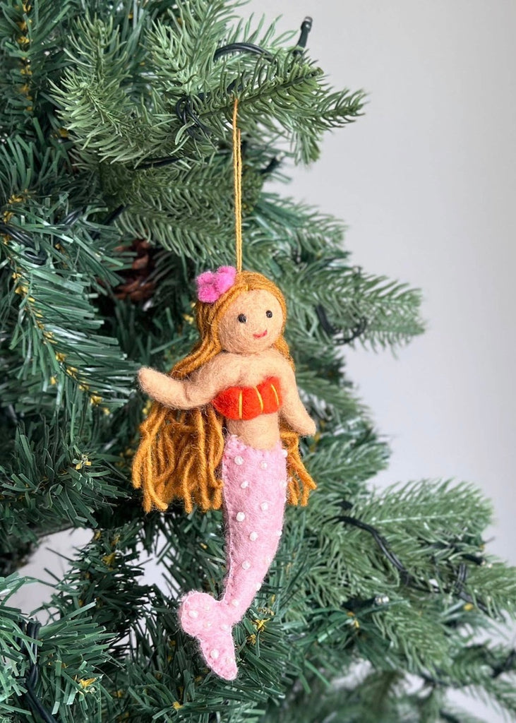 Felt Mermaid Ornament | Pink Tail