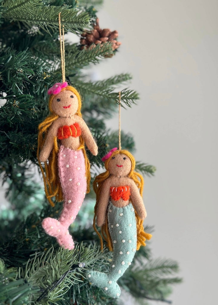 Felt Mermaid Ornament | Pink Tail