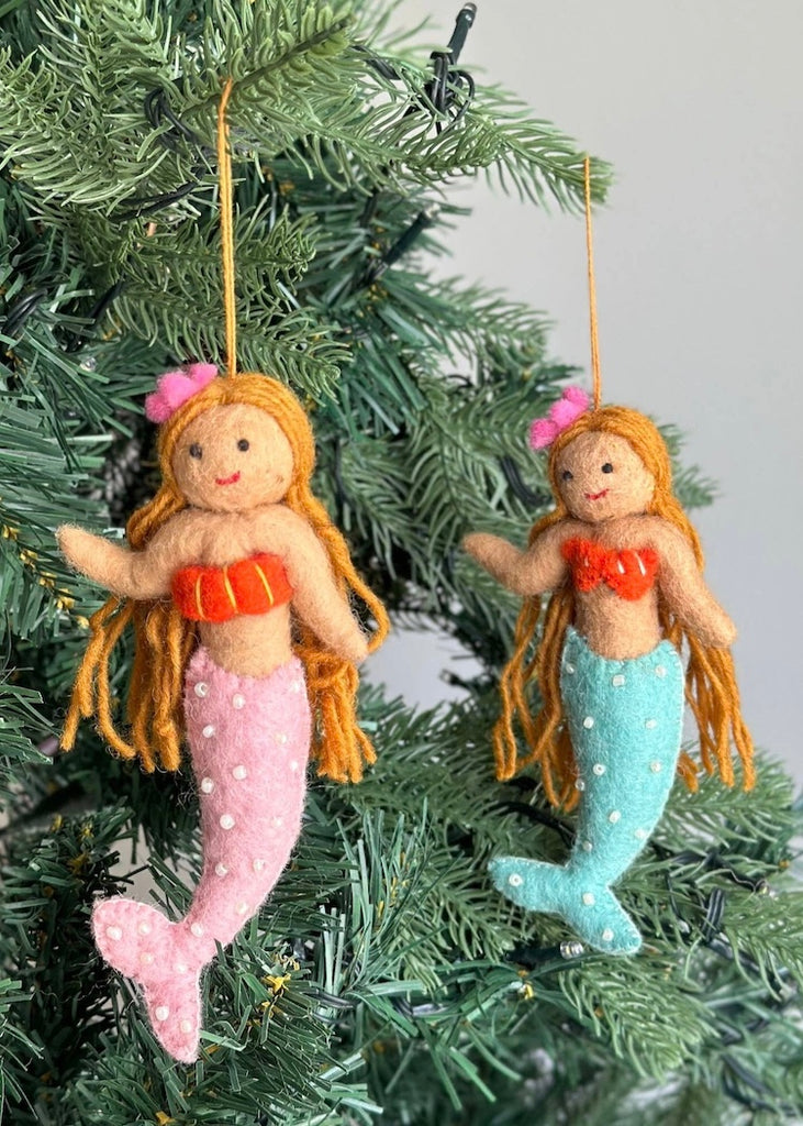 Felt Mermaid Ornament | Pink Tail