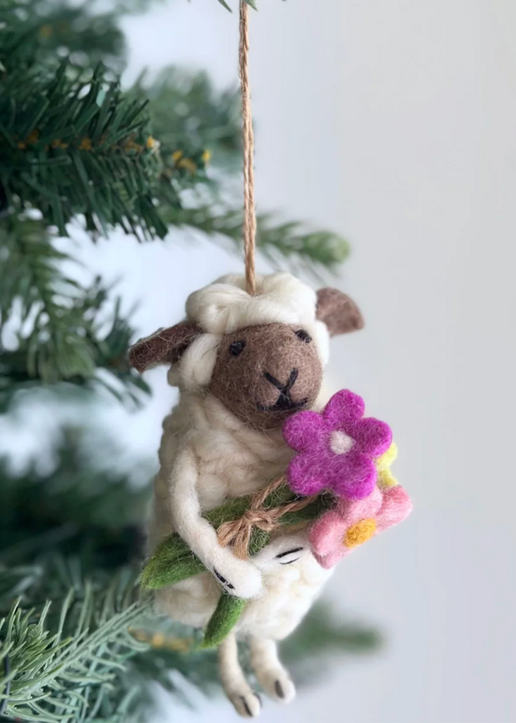 Felt Ornament | Sheep Holding Flower