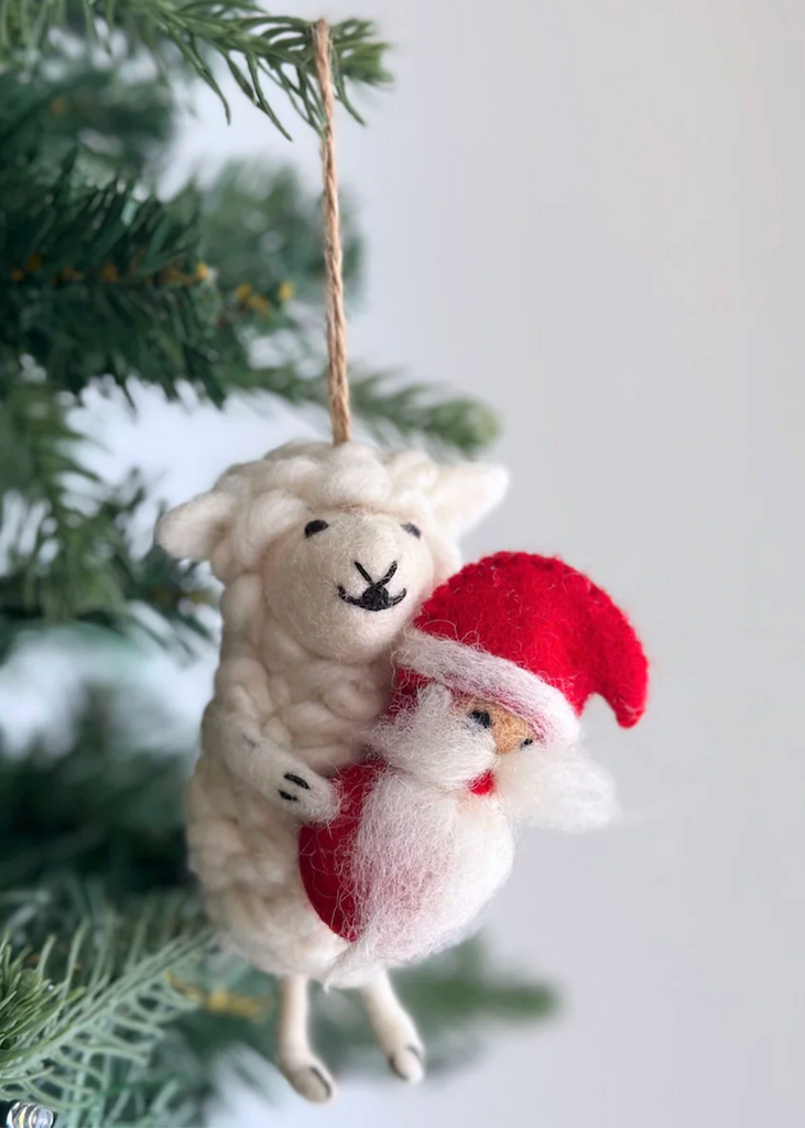 Felt Ornament | Sheep Holding Santa