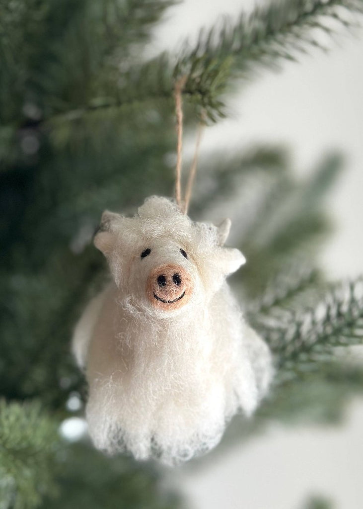 Felt Ornament | Highland Cow White