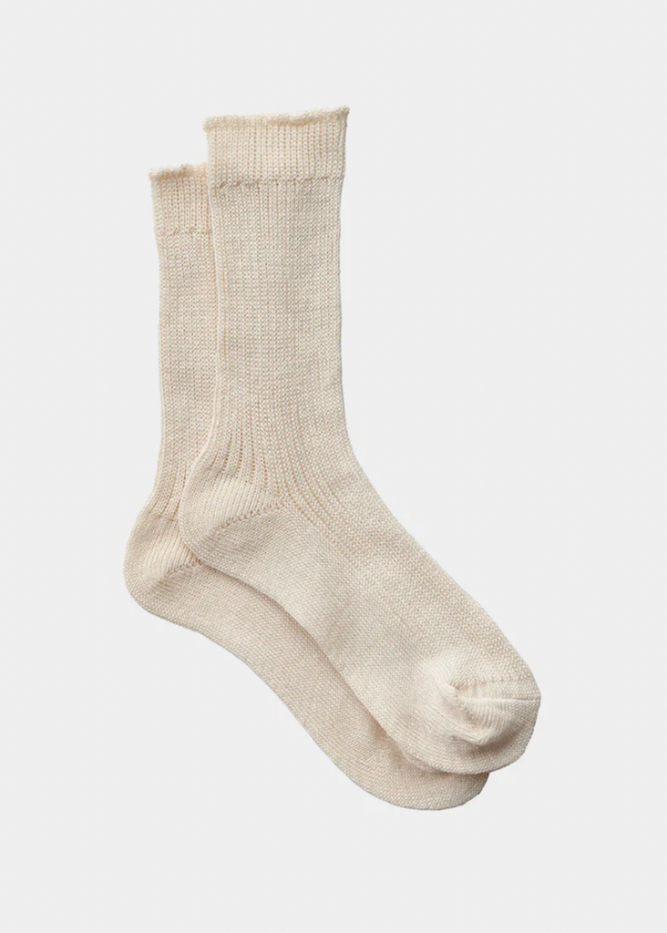 Fog Linen Work | Linen Rib Socks Middle Gauge Ecru