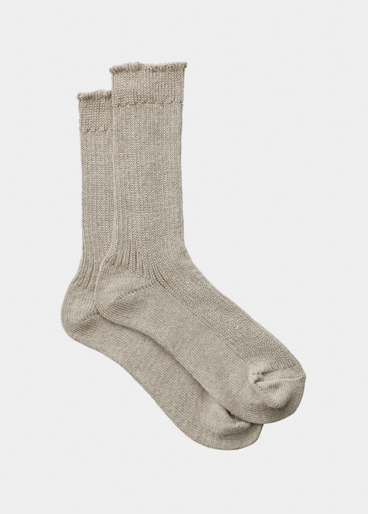 Fog Linen Work | Linen Rib Socks Middle Gauge Natural