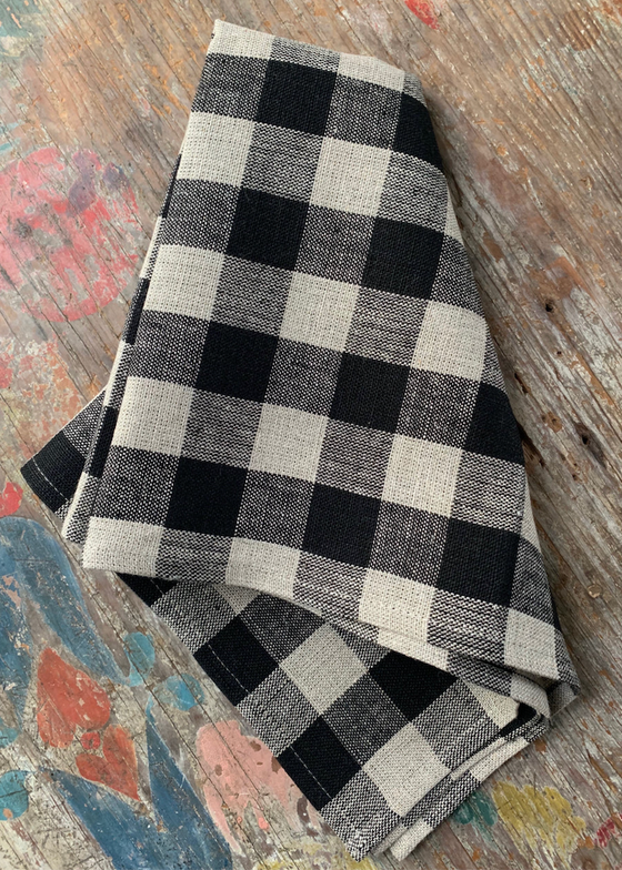 Fog Linen Work | Thick Linen Kitchen Cloth Black Natural Check