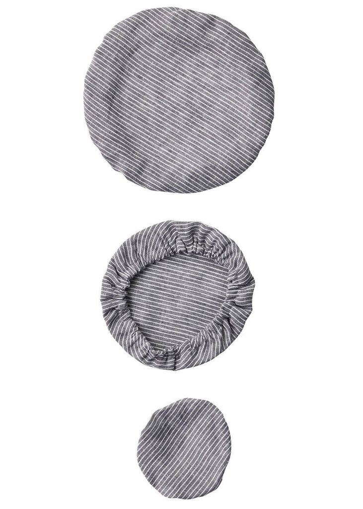 Fog Linen Work | Linen Bowl Cover | Grey + White Stripe