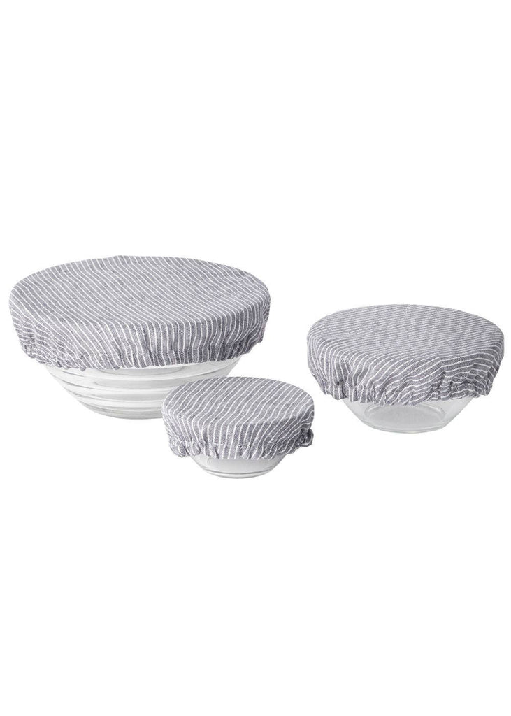 Fog Linen Work | Linen Bowl Cover | Grey + White Stripe