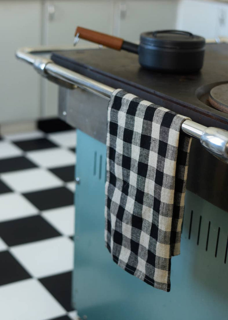 Fog Linen Work | Thick Linen Kitchen Cloth Black Natural Check