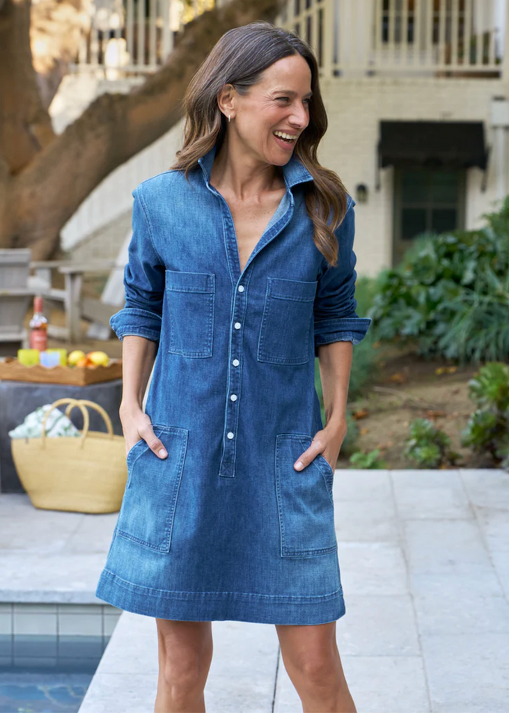 Frank & Eileen Ireland DRESS 1984 Wash, Italian Dream Light Denim Indigo M Frank & Eileen Ireland DRESS 1984 Wash, Italian Dream Light Denim Indigo M