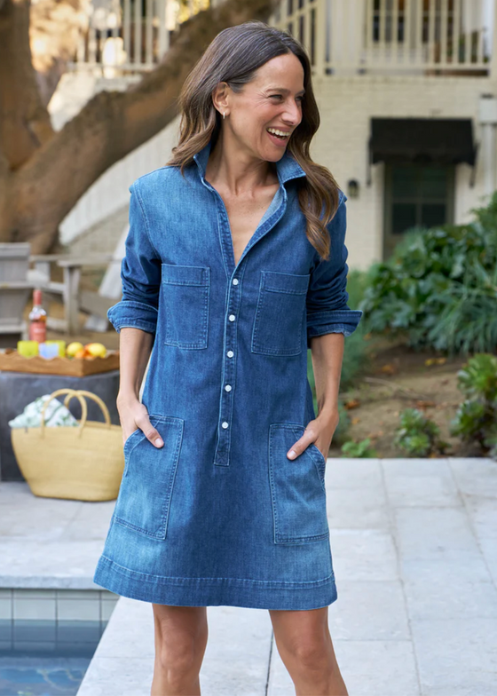 Frank & EiIeen | Long Sleeve Playsuit Dress | Italian Dream Light Denim 1984