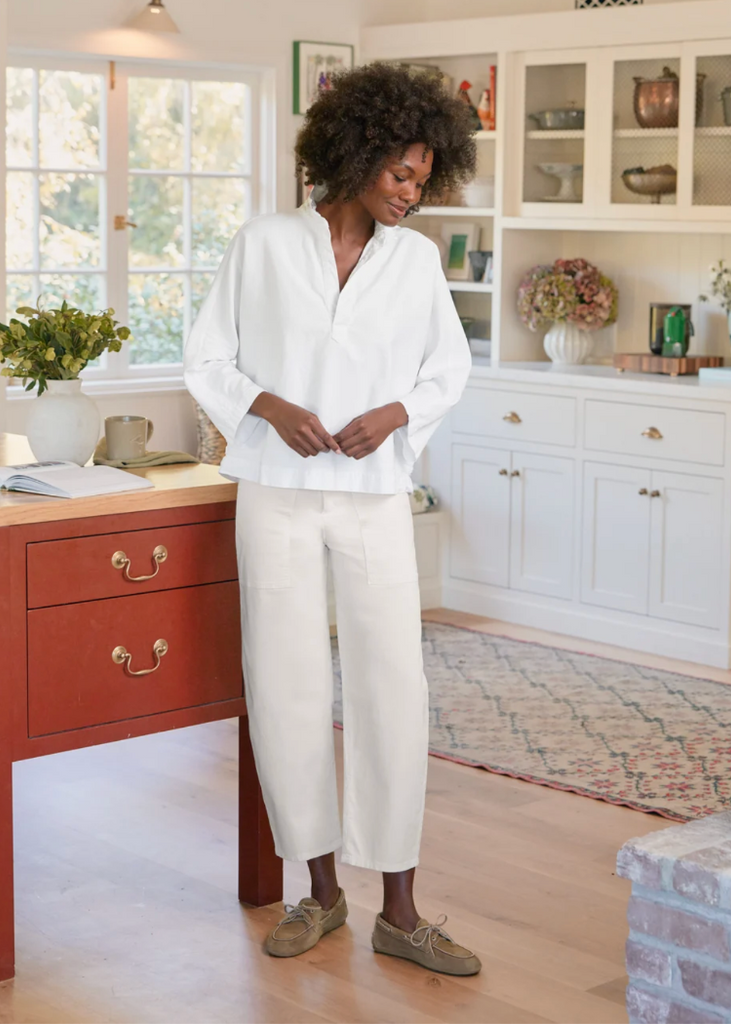Frank & Eileen | Bray Everyday Barrel Pant | Italian Peached Twill Chalk