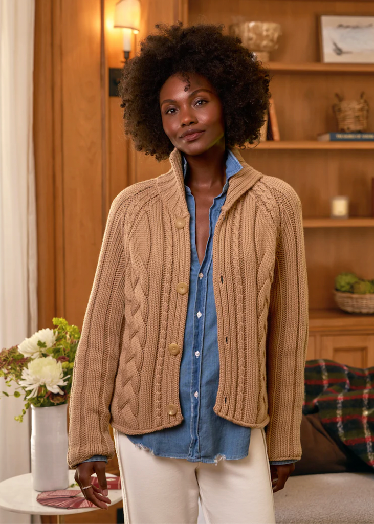 Frank & Eileen | Cropped Cable Knit Cardigan | Pure Italian Cotton