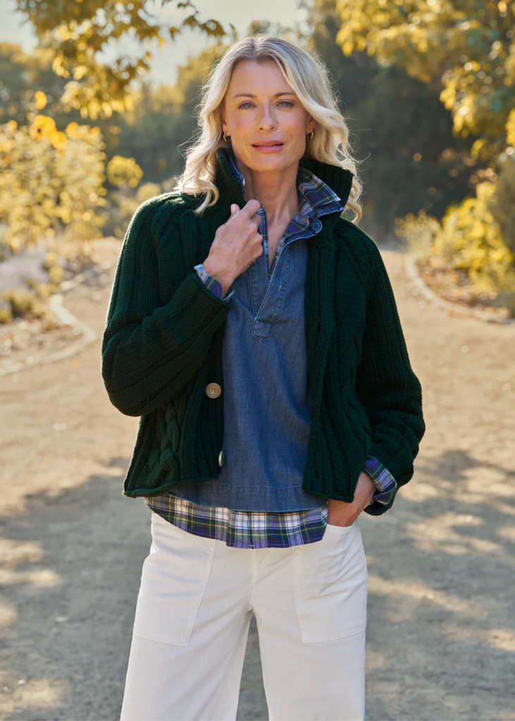 Frank & Eileen | Cropped Cable Knit Cardigan | Pure Italian Cotton