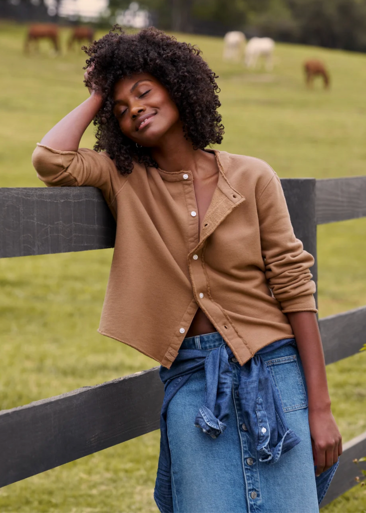 Frank & Eileen | Jackie Sweatshirt Cardigan | Triple Terry in Chai