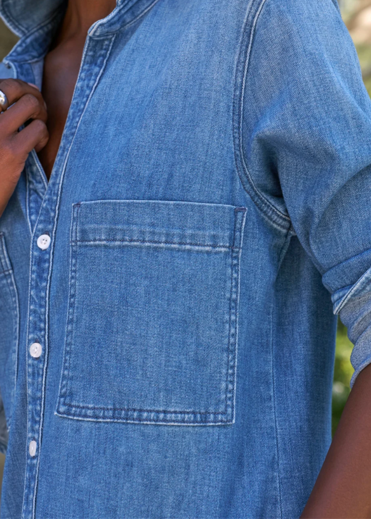 Frank & Eileen | Long Sleeve Playsuit Dress | Italian Dream Light Denim