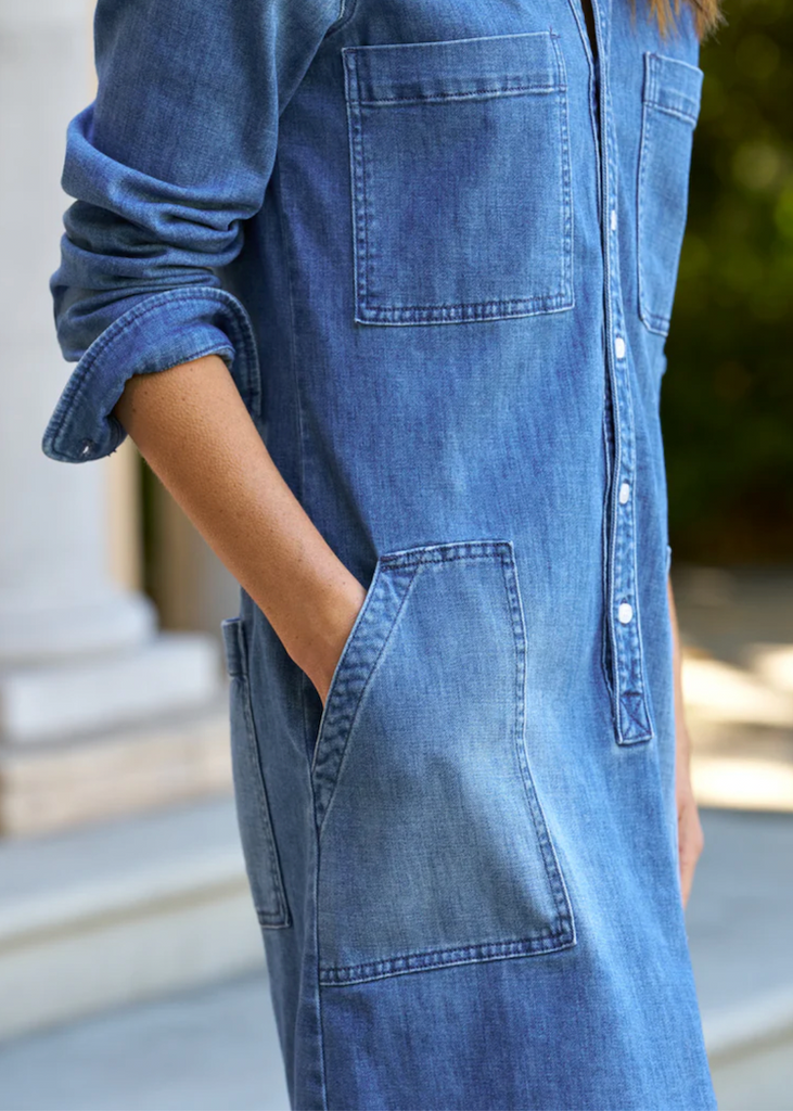 Frank & Eileen | Long Sleeve Playsuit Dress | Italian Dream Light Denim